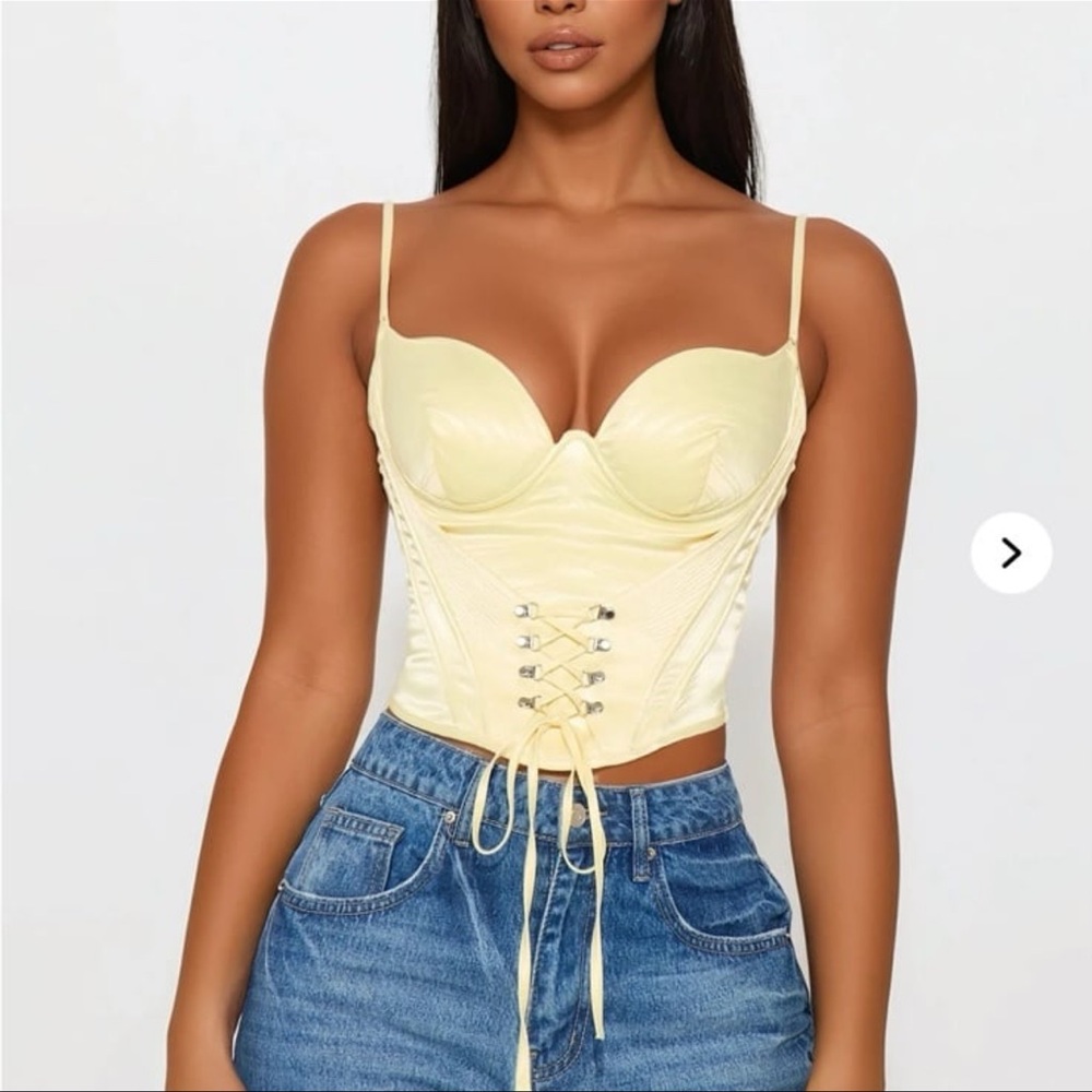 Fashion Nova Light Yellow Lace-Up Crop Top